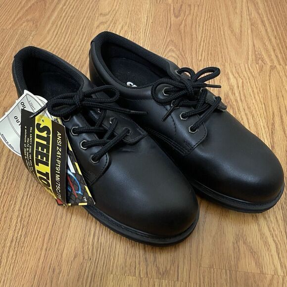 NEW! Shoes For Crews Men's Oxford Shoes Steel Toe Slip Resistant Black US 8 - Picture 2 of 8